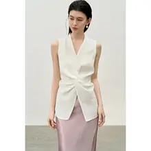 リネン混紡ノースリーブシャツ【ウエスト調節・結びデザイン】