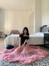 春用 薄手フレアスカート【柔らかなネット生地・ピンク・長丈】（セットアップ対応）