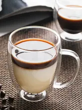 二重ガラスカップ 熱冷両用 ハンドル付き 創造的 円形 水カップ ジュースカップ 冷たい飲み物カップ