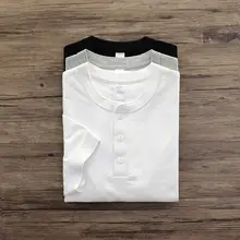 アメリカンヴィンテージ ハードコットンTシャツ【ホワイト・260G・ヘンリーネック・メンズ・短袖】