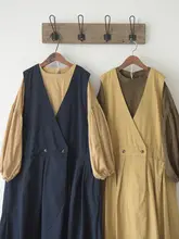 コーヒーカラーの丸首プルオーバー【ランタンスリーブ・コットン・Aラインデザイン】【秋季向け】