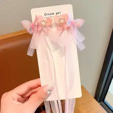 子供用古風ヘアアクセサリー【中国風・蝶デザイン・飾り帯付き】