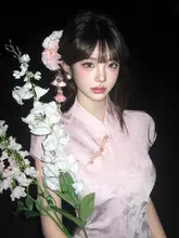 ピンクの牡丹花デザインの流れるタッセル付きヘアアクセサリー【古風・髪飾り・側面ステップロッククリップ】