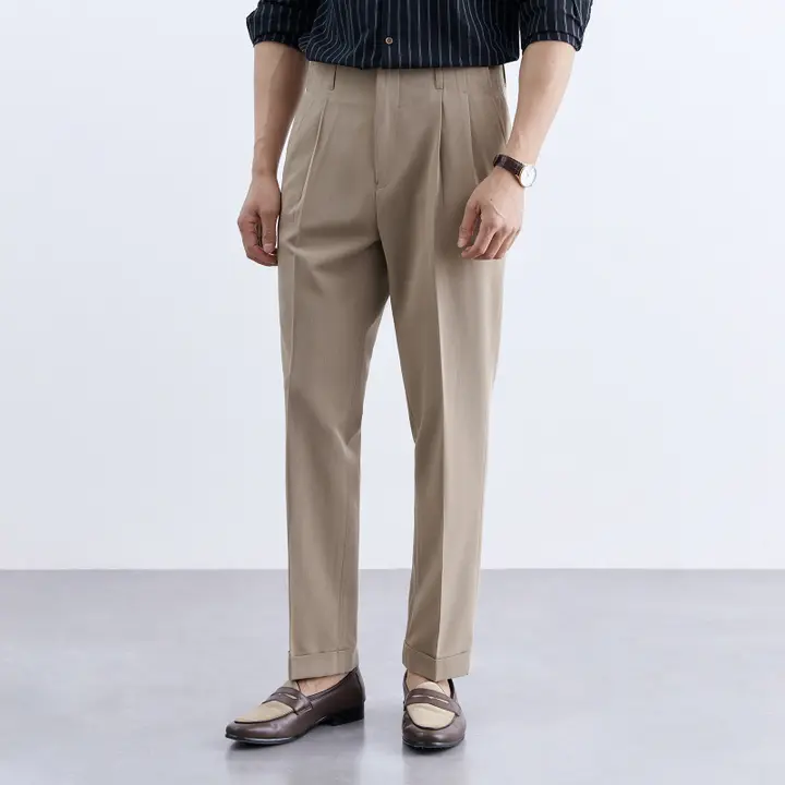 高腰 メンズスーツパンツ【ビジネス・伸縮性・シワになりにくい・クラシックスタイル】