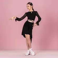 女児用ラテンダンス競技服【黒・分体上衣・演出・練習用】（セットアップ対応）
