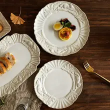 フランス風立体デザインの食器プレート【家庭用・レトロスタイル・デザート皿・サラダボウル・ステーキ・パスタ・魚料理用】