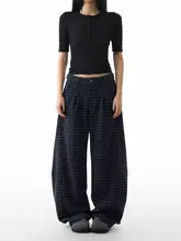 チェック柄パンツ【レトロスタイル・ストレート・ゆったり・ボトムス】