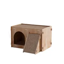 立式二段キャットタワー【爪とぎ付き・キャットハウス・麻素材使用・耐久性あり】