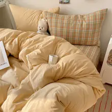 全棉水洗ストライプ4点セット【肌触り良好・ベッドカバー・シーツ・マットレスカバー】