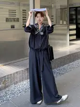 2点セット レディース ネイビー フレンチ風 ヴィンテージ ワイドパンツ おしゃれ きれいめ 上品 秋