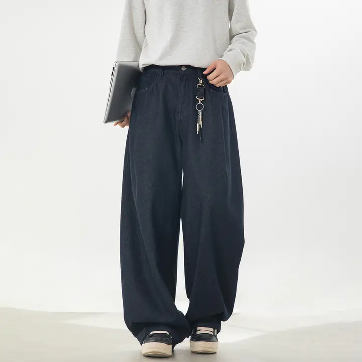 デニムパンツ メンズ ストレート ワイド ステッチデザイン ウォッシュ加工 インディゴ アメカジ ヴィンテージ 春秋「WASSUP」