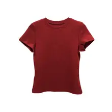 優れたフィット感のレディース半袖Tシャツ【レッド・コットン・スリムフィット・夏用】