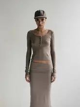 アメリカンヴィンテージ風 ハーフボタン ヘンリーネック長袖Tシャツ【女性用・極上の柔らかさ・スリムフィット】