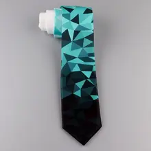 オリジナルデザインの青緑幾何学模様ネクタイ【ユニセックス・アートスタイル・カジュアル・ヴィンテージ】