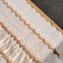 純綿フラワープリント生地【白とベージュ・刺繍レース・フリルデザイン・ハンドメイドDIY用】