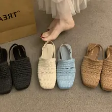 粗いヒールのオープントゥサンダル【フラット・一字ベルト・バックオープン】