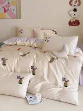 可愛いカートン刺繍の四点セット【全棉・長綿・ベッドリネン】（セットアップ対応）