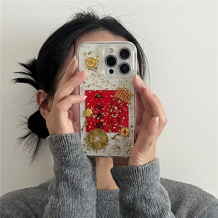 平安喜楽デザインのiPhone用ケース【金箔加工・全包仕様・防摔・新年向け・iPhone対応】