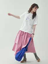 ファッショナブルなプリント丸首落ち袖デザインのフィットTシャツ【レディース・コットン・夏用・短袖】