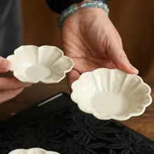 草木灰釉の陶器製調味皿【小型フルーツプレート・ディップ用】