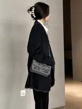 秋季用アメリカンスタイルのブラックデニムジャケット【女性用・ラフなデザイン・ゆったりシルエット】