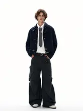 美式リバイバルデザインのデコンストラクション工装ジャケット【短丈・スタンドカラー・ユニセックス】