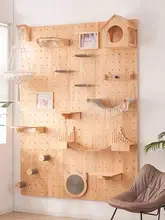 壁掛けタイプの猫用爬架【穴あけ不要・無垢材製・キャットハウス一体型】