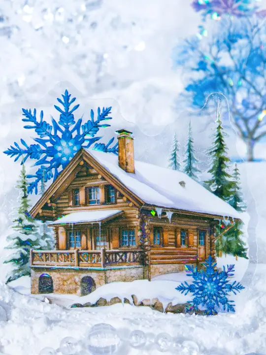 氷晶雪景シリーズPETステッカー【創造的な氷雪の城・木の家・森林装飾用DIY】