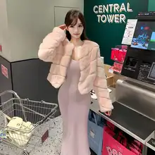 酒渍桃子カラーの獭兔ファーコート【女性用・フード付き】