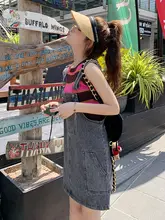 グレーデニムサスペンダー付きワンピース【薄手・カジュアルデザイン・工装スタイル】