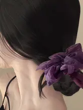 紫色のシフォンリボンヘアゴム【バレエスタイル・大きなリボンデザイン】