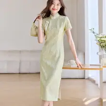 夏用シルクサテンの改良型チャイナドレス【高級感あるデザイン・女性用】