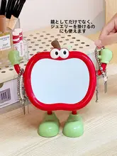 卓上ミラー りんごデザイン 角度調節 折りたたみ式 ポータブル メイク直し 学生 一人暮らし