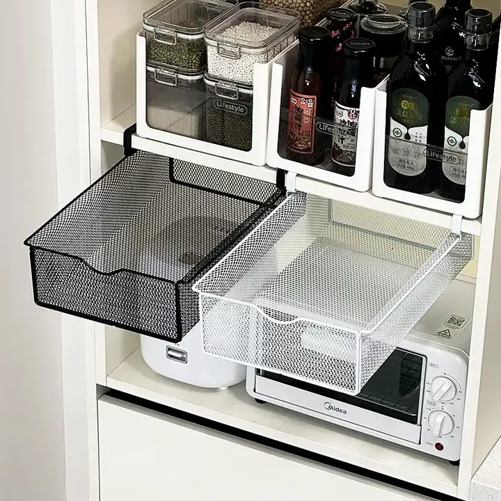 キッチン用引き出し式収納バスケット【スナックや調味料の整理に最適】
