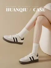 レディース 秋季用 ヴィンテージ風フラットシューズ【カジュアルデザイン・白】