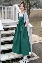 グリーンのオーバーオール風サロペットワンピース【カジュアルデザイン・夏用】（セットアップ対応）