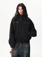高級感ある立て襟工装ジャケット【男女兼用・秋用・ショート丈・デニム】