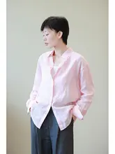 苎麻素材の夏用軽量長袖シャツ【ピンク・透湿・UVカット・袖口ロールアップ可】