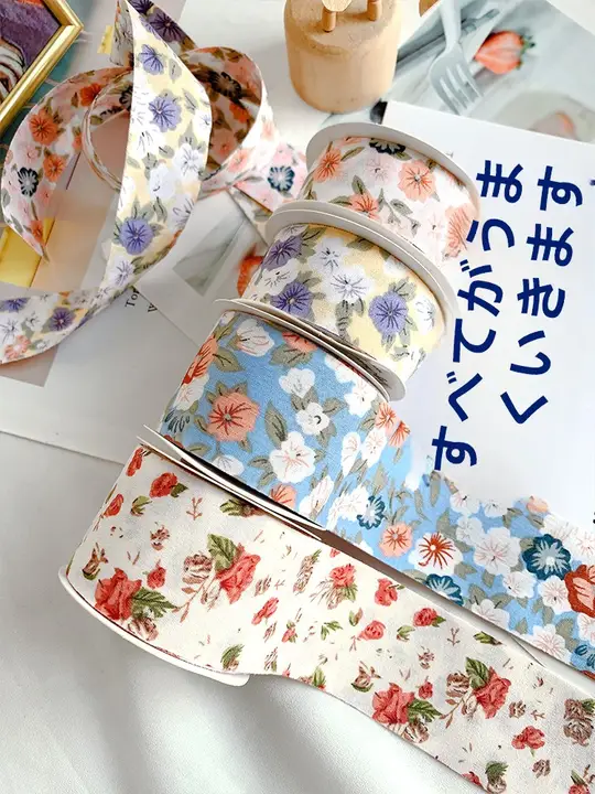 輸入品 プリント花柄リボン【DIY用・ヘアアクセサリー材料・サテンリボン】