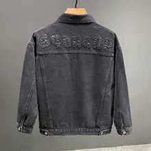 刺繍入り メンズジャケット【春秋用・黒・デニム・翻领デザイン】