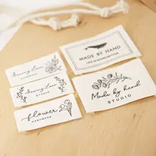 黒いクジラとチューリップ柄の手作りコットン布ラベル【縁取り・大ラベル・ハンドメイド素材】