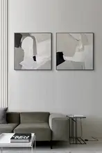 モダンなシンプルデザインの抽象アートリビングルーム装飾画【白黒グレー・高級感・ソファ背景用】