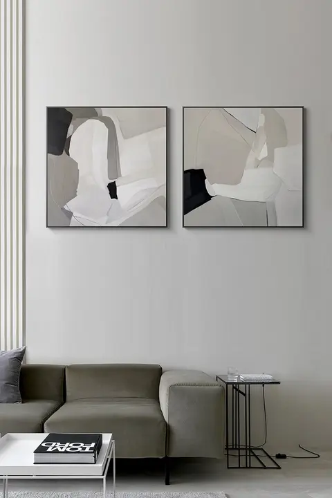 モダンなシンプルデザインの抽象アートリビングルーム装飾画【白黒グレー・高級感・ソファ背景用】