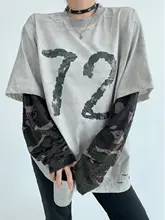 長袖Tシャツ レディース フェイクレイヤード アメカジ ヴィンテージ加工 ルーズ 春物 カップル トップス