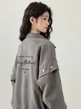 アメリカンスタイルのゆったりしたレディースジャケット【両面着用・翻り襟・カーディガン風】