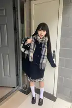 JKスタイルのコットンブレンドコート【ひょうたんボタン・ウール風】