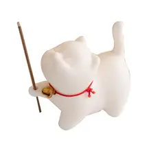 可愛らしい陶器製の猫デザインのお線香立て【灰が落ちにくいトレイ・デスク用】