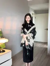 極上の柔らかさのシフォンストールとチーパオのコーディネート【カメリアデザイン・日常使いに最適・秋冬用】（セットアップ対応）