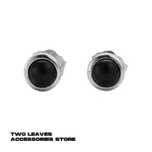 TWO LEAVES S925シルバー製 ブラックオニキスピアス【ユニセックス・トレンド・ストリートアクセサリー】