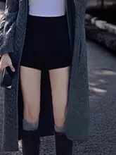 ショートパンツ レディース ブラック タイトフィット ハイウエスト Aライン 秋物 「Basic House」